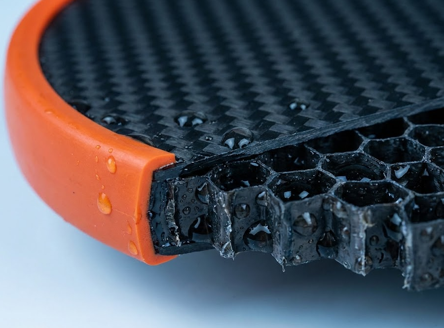 Close-up of honeycomb core in pickleball paddles.