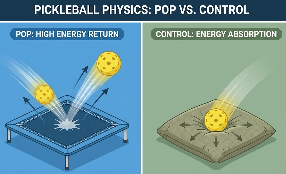 Pickleball physics: pop vs. control for pickleball paddles.