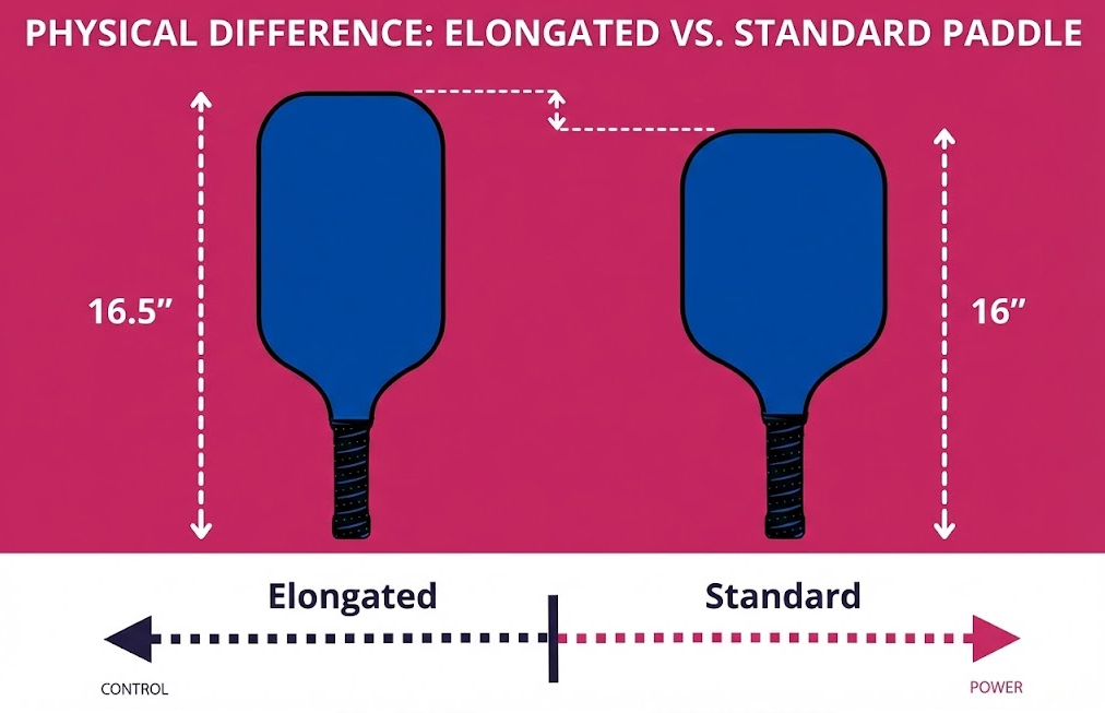 Elongated vs. Standard pickleball paddles sweet spot comparison.
