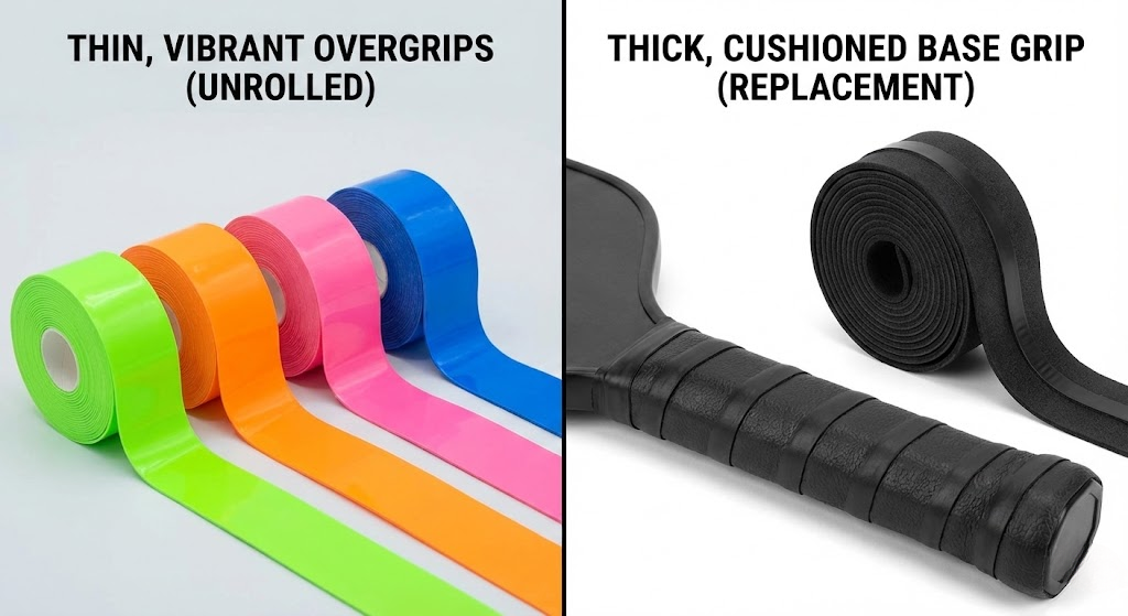 Pickleball paddle grip size options: overgrips vs. base grip