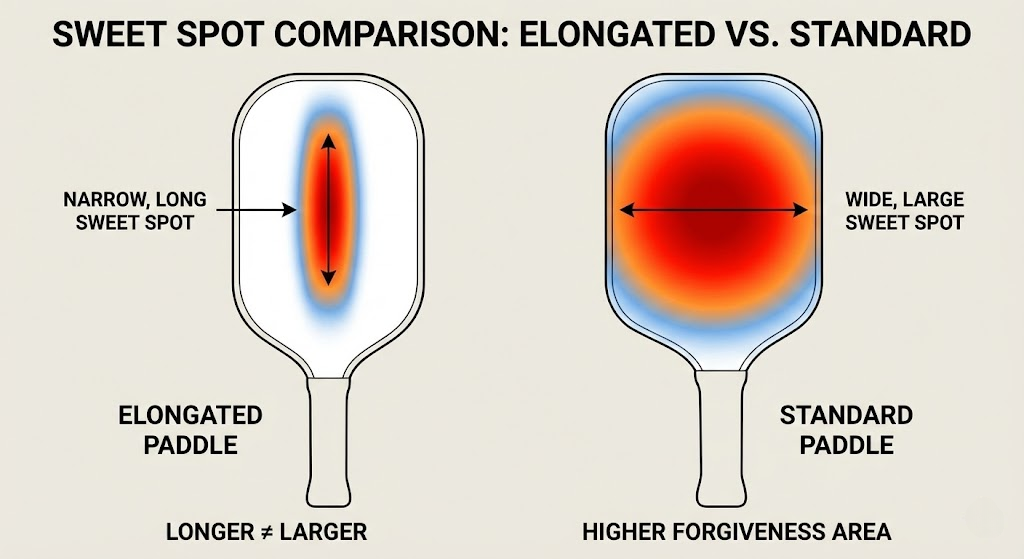 Standard vs. Elongated pickleball paddles balance and swing weight.
