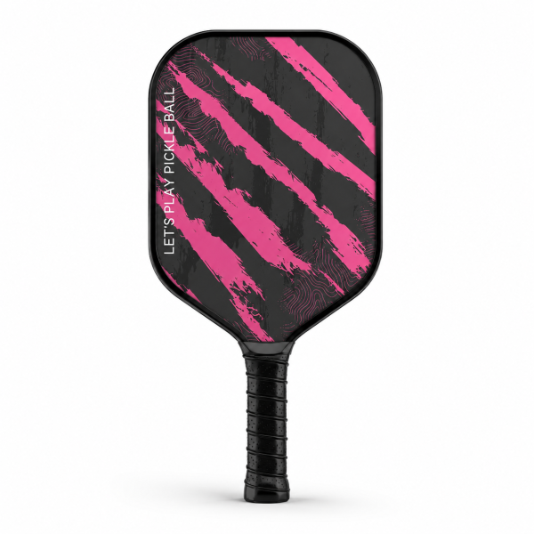 Carbon Fiber Pickleball Paddle - 16mm Defensive, Pink Tiger Stripe Let's Play Hero Shot