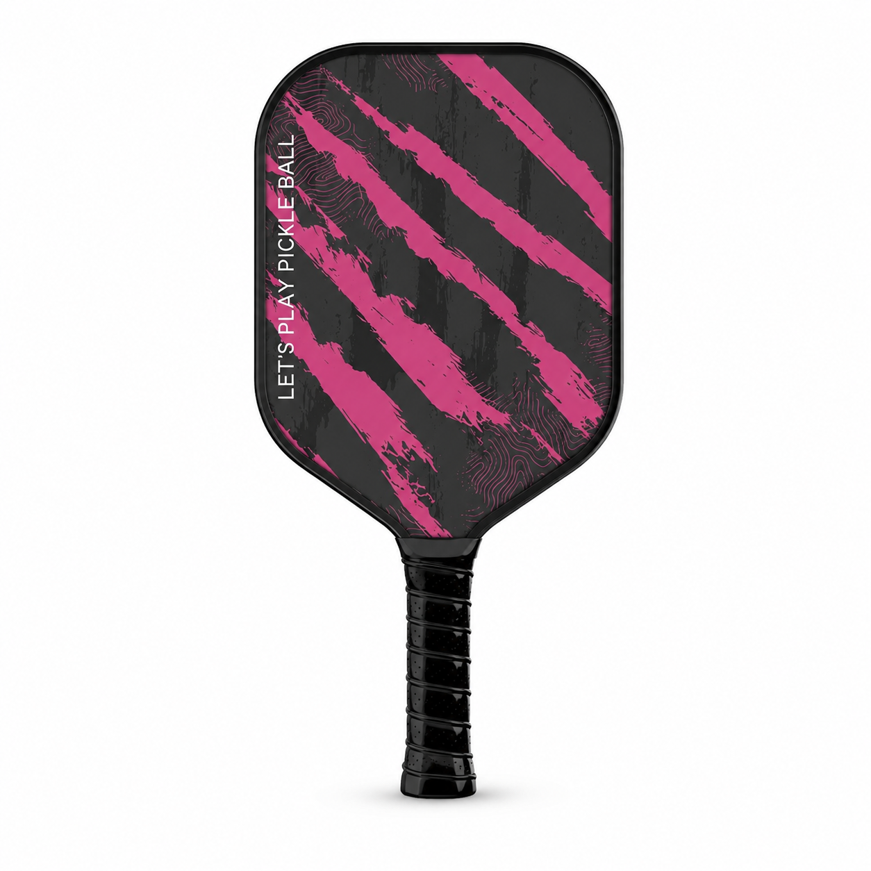 Carbon Fiber Pickleball Paddle - 16mm Defensive, Pink Tiger Stripe Let's Play Display View
