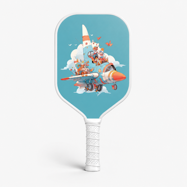 Carbon Fiber Pickleball Paddle - 16mm Defensive, Sky Blue Adventure Airplane Art Hero Shot