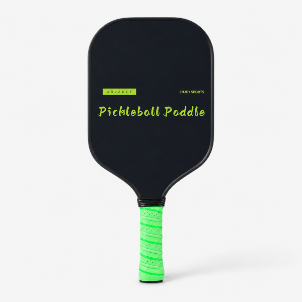 Carbon Fiber Pickleball Paddle - 16mm Defensive, All-Black Neon Green Advance Hero Shot