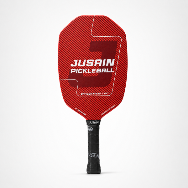 Wide-body red carbon fiber pickleball paddle with T700 3K face and black handle