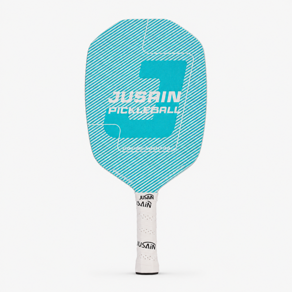 Oversized cyan blue carbon fiber pickleball paddle with T700 3K face and white handle