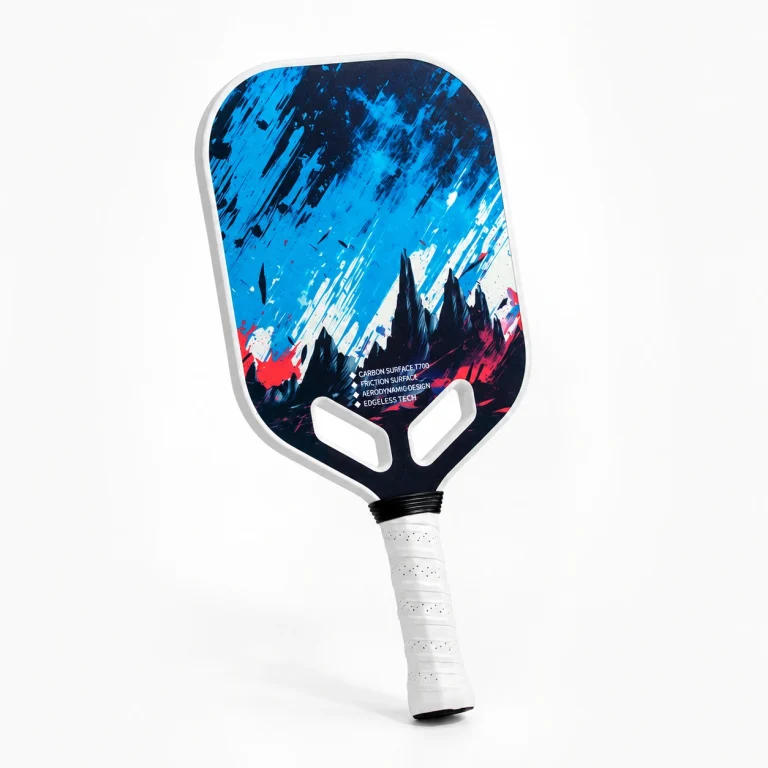 Dark blue galaxy mountain 16mm T700 carbon fiber pickleball paddle with triple-slot throat and white handle