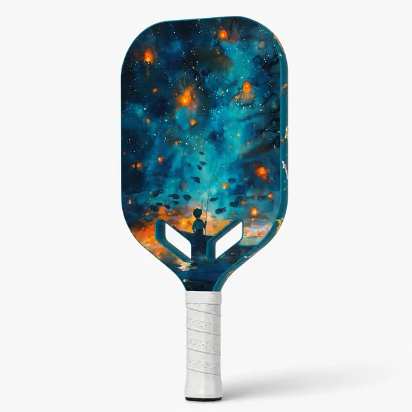 Starry night lantern boy 16mm carbon fiber pickleball paddle with unique Y-shaped throat and white handle