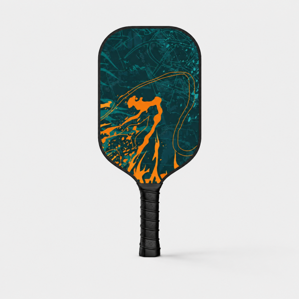 Fiberglass Pickleball Paddle - 16mm Attack, Teal Orange Flame Splash Art Hero Shot