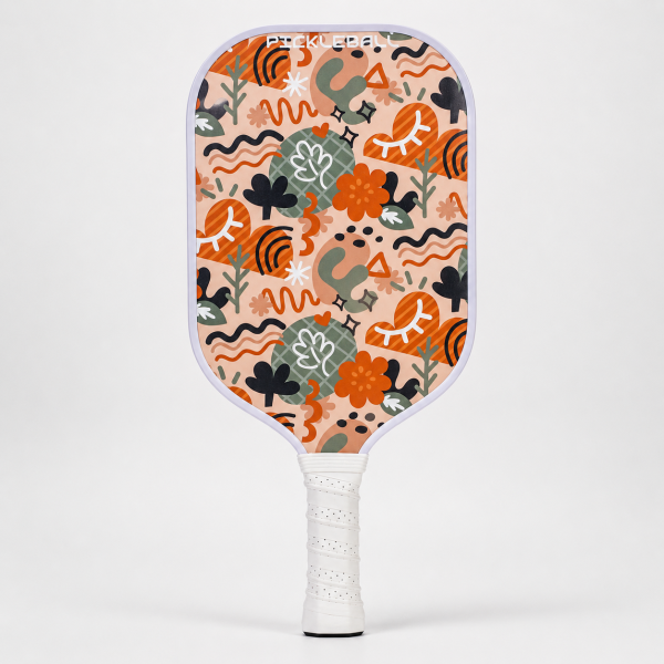 Fiberglass Pickleball Paddle - 16mm Attack, Boho Garden Illustration Peach Hero Shot