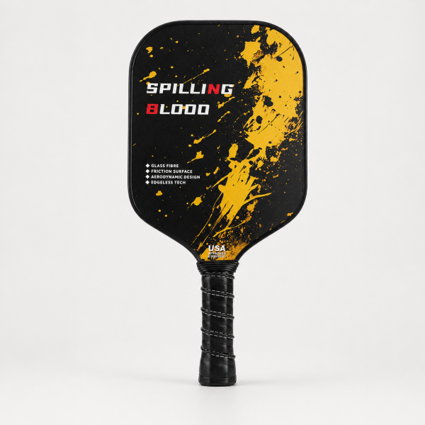 Fiberglass Pickleball Paddle - 16mm Defensive, Spilling Blood Black Gold Splatter Hero Shot