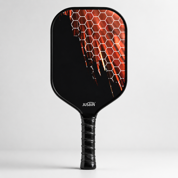 Fiberglass Pickleball Paddle - 13mm Defensive, Black Orange Honeycomb JUSAIN Hero Shot