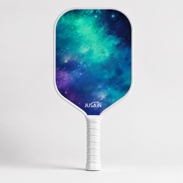 Fiberglass Pickleball Paddle - 13mm Defensive, Galaxy Nebula Teal Purple JUSAIN Hero Shot