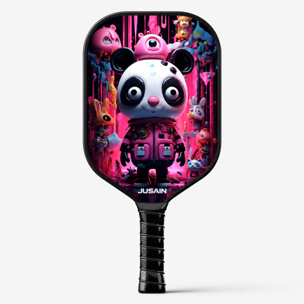 Fiberglass Pickleball Paddle - 13mm Defensive, Cyber Panda 3D Toy Art Pink Hero Shot