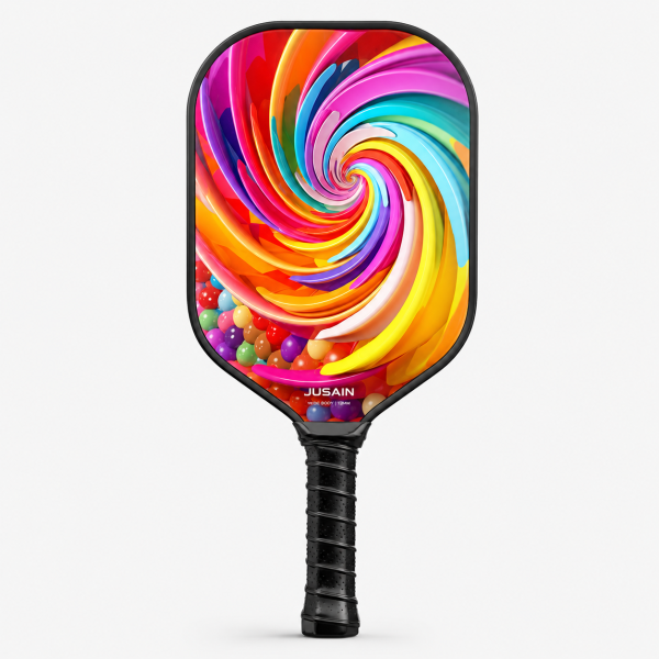 Fiberglass Pickleball Paddle - 13mm Defensive, Rainbow Candy Swirl Full Color Hero Shot
