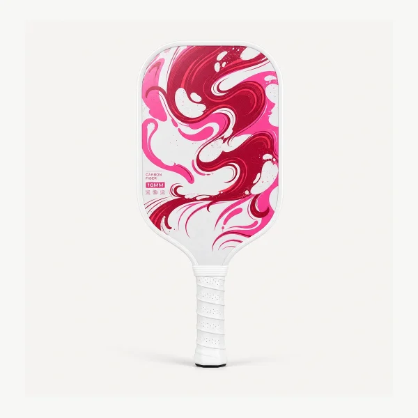 Pink Red Fluid Swirl Carbon Fiber Pickleball Paddle - AI generated product suite image 1