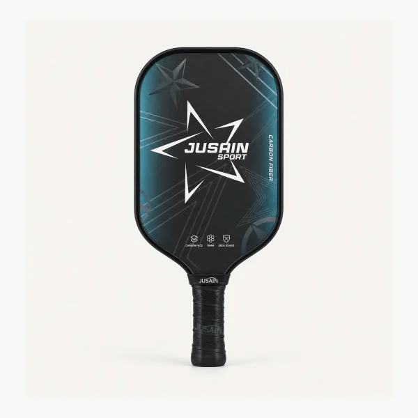Dark Teal Star JUSAIN SPORT Carbon Fiber Pickleball Paddle - AI generated product suite image 1
